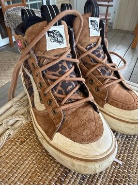 Vans Brown Leopard High-Top Skate Shoes
